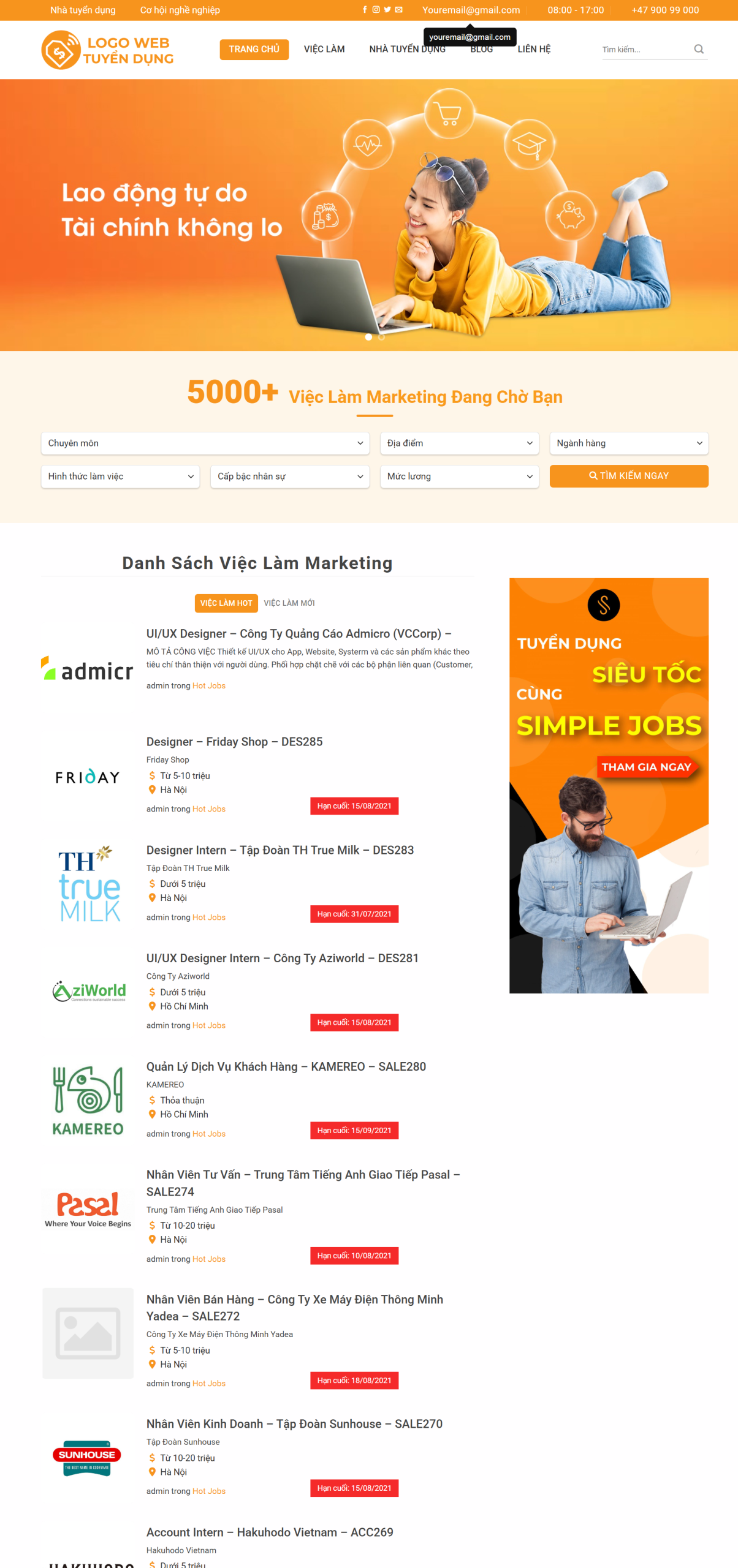 MSource Code Theme WordPress tuyển dụng, việc làm 02
